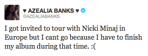 azealia banks tweet nicki minaj